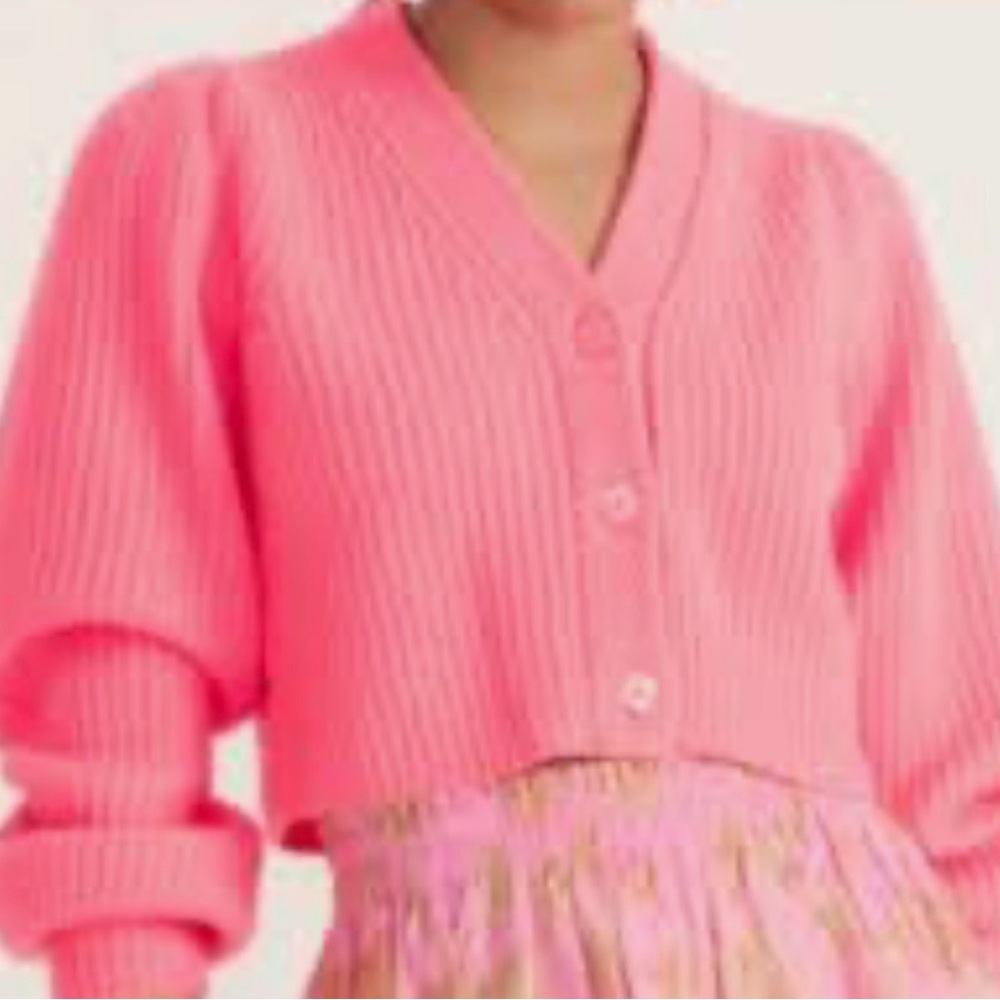 LoveShackFancy Coral Pink wool/cashmere Avignon Cardigan.